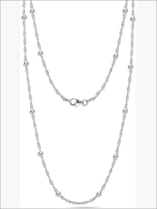 925 Sterling Silver Chain Necklace - Singapore Chain  925 Sterling Silver Singapore Chain Station Necklace with Lobster Clasp